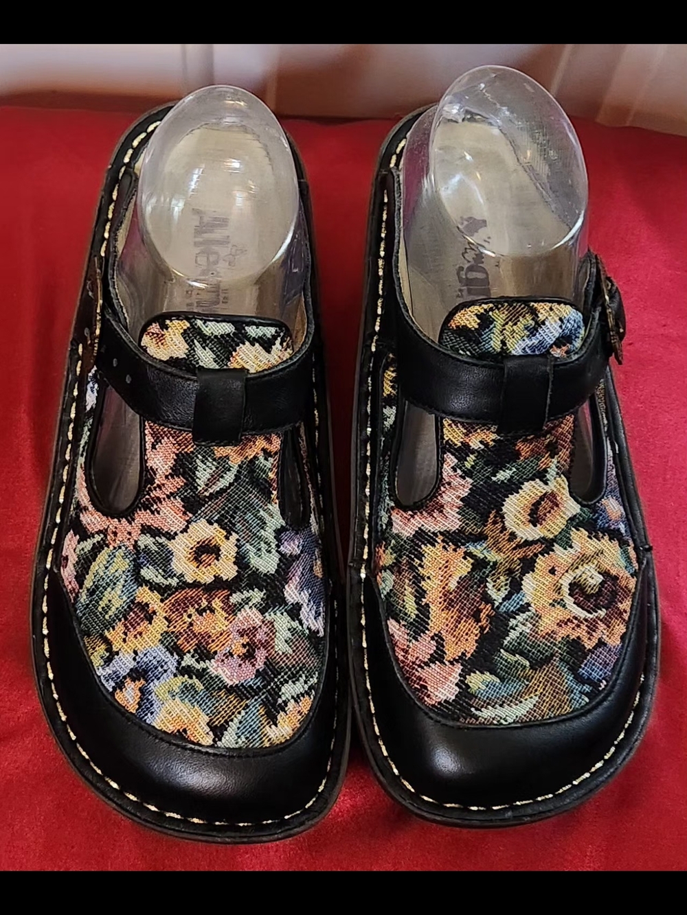 Alegria Floral Tapestry Mary Jane Mules with Black Trim Size 38/Fits Like 7 - Picture 2 of 9